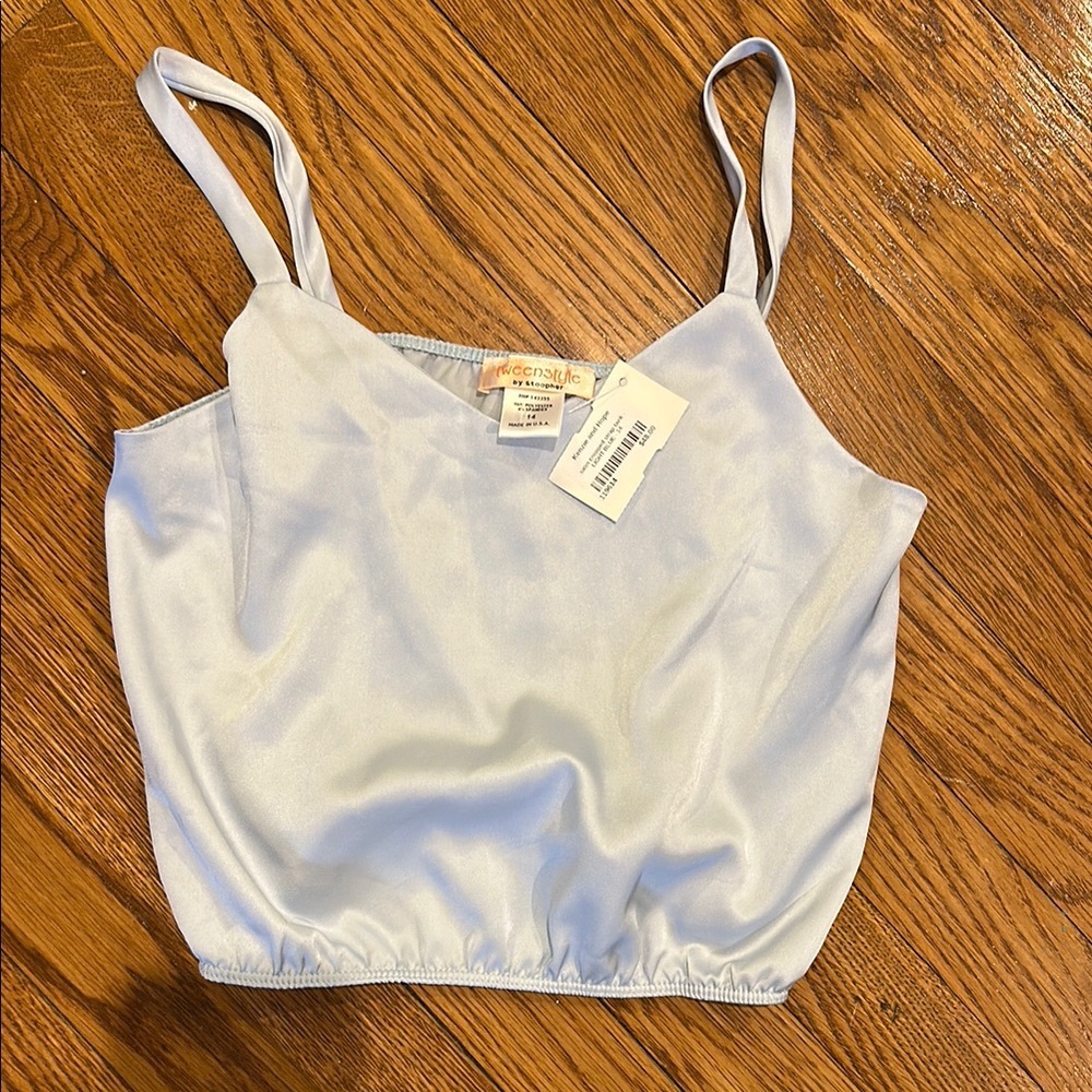 Light blue girls tweenstyle by Stoopher Satin Crop Top - size 14